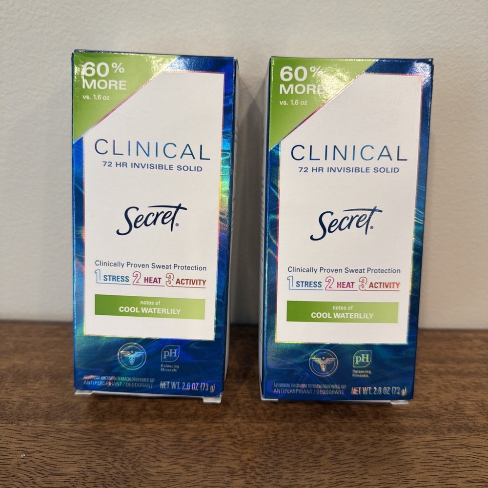 Secret Clinical Strength Cool Waterlily Invisible Solid Deodorant NEW 2 Pack